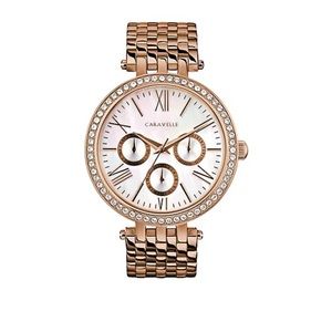 Caravelle New York Designed by: Bulova Rose Gold Stainless Steel Bracelet Watch